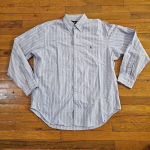 Ralph Lauren Mens Blue Stripe Polo Button Down Shirt 17